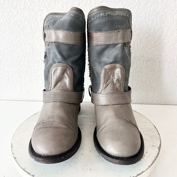 NEW Lane Boots Womens Gray Leather Canvas Mid-Calf Western Moto Style Zip Size 9 - Picture 5 of 12